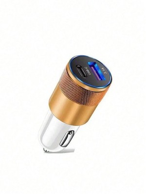 Gold Aluminum USB C PD Car Charger For 12V 24V Vehicles Phones Tablets