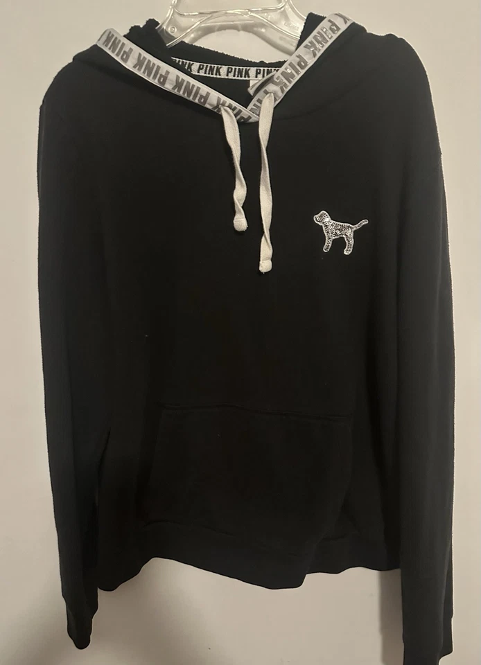 Victoria’s Secret Pink Black Sequin Bling Dog Hoodie L - Image 3 of 4