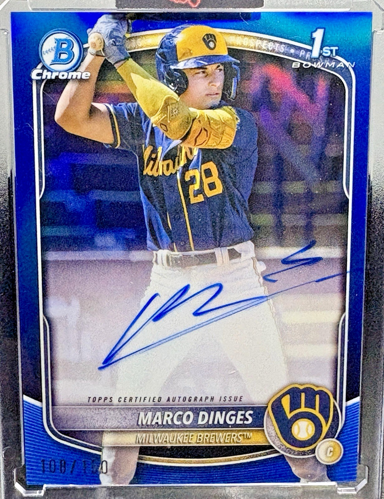 2025 Bowman Chrome - Marco Dinges True Blue 1st Auto /150 Brewers #CPA-MD