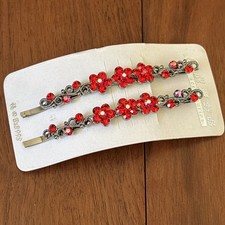 Rhinestone Crystal AB Bobby Pins Barrette Hair Clips Red Fairy Vtg Look 3