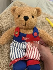 Vintag Eden Oshkosh B'Gosh Teddy Bear Plush Stuffed Animal red blue striped