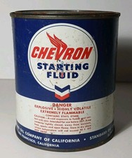1950s METAL TIN LITHO VINTAGE CHEVRON AVIATION OIL CAN STARTING FLUID TIN CAN US