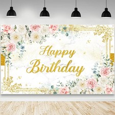 AIBIIN 6x3.6ft Happy Birthday Backdrop for Girl Women Photography Background Flo