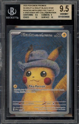 Pokemon Pikachu  Grey Felt Hat Van Gogh Promo SVP EN 085 DAMAGED SLAB BGS 9.5