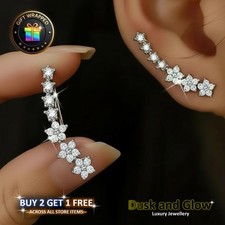 Zirconia Stone Stud Earrings Climber Womens Ladies Girls jewellery Gift UK NEW