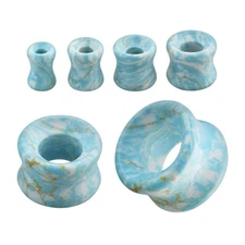 Turquoise Stone Double Flare Concave Ear Gauges Tunnels Plugs Sold as Pair