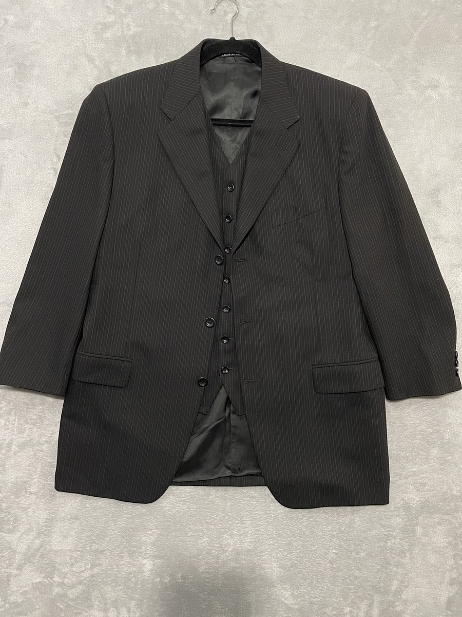Canali Proposta 2Pc Suit Jacket & Vest EU 52R US 42R Black Pinstripe Wool Italy View 2