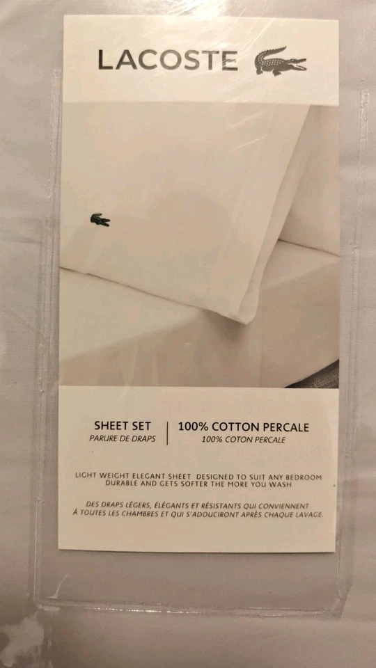 King LACOSTE 100%   Cotton Percale 4-piece California KING Light gray Sheet Set - Image 3 of 4