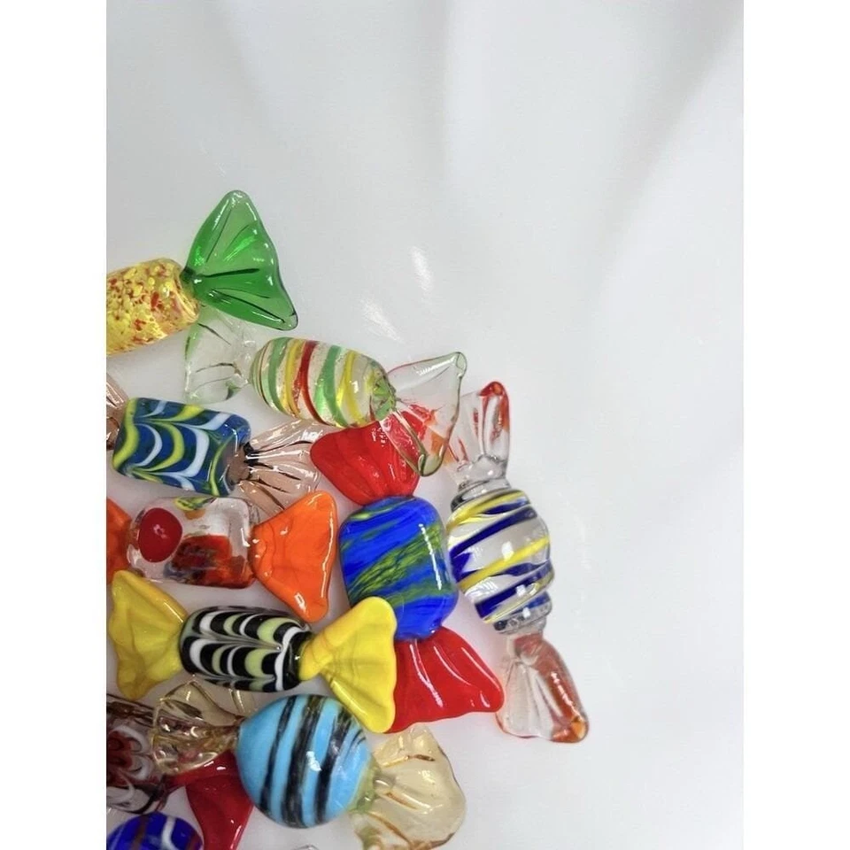 Piezas de caramelo de vidrio de colección soplado a mano en multicolor estilo Murano de 2" de largo. 11 Piezas Foto 2 de 4