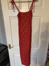 NASTY GAL Red Daisy Floral Maxi Cami Dress  With Split Leg Size UK 12