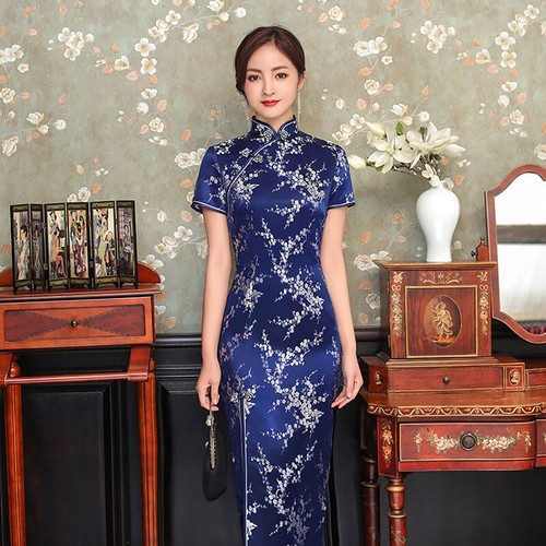 Mujeres Baile de graduación Vestido de Verano Seda Satén Vestido Chino Tradicional Cheongsam Talla S-4XL - Imagen 8 de 20