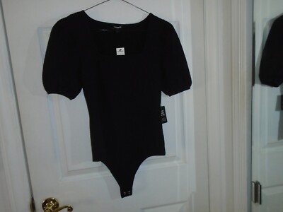 Express Black Puff Sleeve Thong Bodysuit Size Small New With Tags