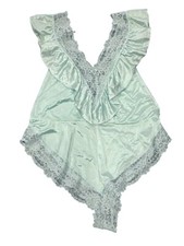 Vtg Blue Lingerie Teddy Nylon With Lace Snap Crotch 70's 80's