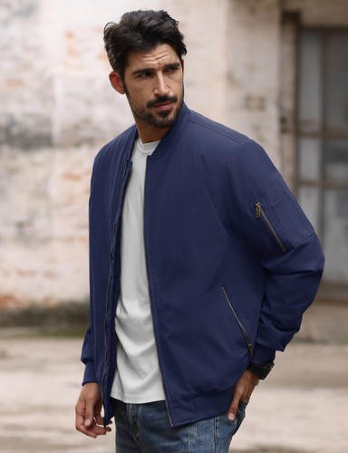 Men's Windbreaker Bomber Jackets Casual Warm Padded Lightweight Pilot Work Coats - Picture 37 of 76