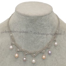 Natural 7-8mm White Pink Purple Cultured Pearl Pendant Choker Necklace 17''