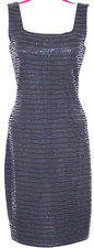 ST JOHN Womens Black Sequins Throughout Metallic Shimmer Dress Sz 10