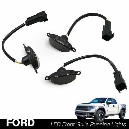 For 2010-2014 Ford Raptor F150 SVT LED Front Grille DRL Marker Light 3PCS Smoked - Picture 3 of 12