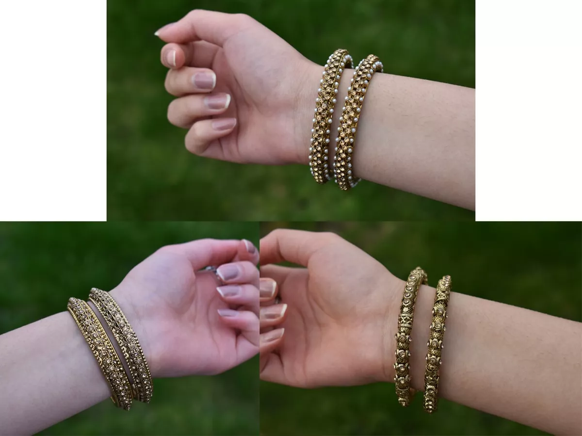 Ladies Artificial Indian 2 Piece Mehndi Gold Polish Kara Bangles 3 Designs