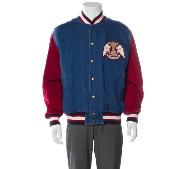 VESTE BOMBER EN DENIM GUCCI COLORBLOCK MOTIF GUCCI BAND FABRIQUÉE EN ITALIE S