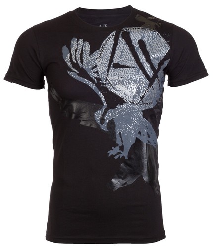 $50 ARMANI EXCHANGE Black EAGLE Short Sleeve Slim Fit Designer T-shirt NEW - 第 1/3 張圖片