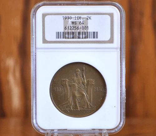 1930 Iceland 2 Kronur, NGC MS64, 1000th Anniversary Althing - Stunning Coin; Onl