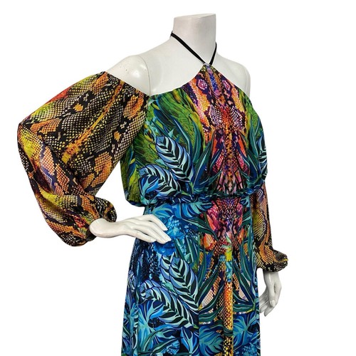 Venus Off The Shoulder Turquoise Multicolor Animal Print Maxi Dress Medium - Picture 6 of 9