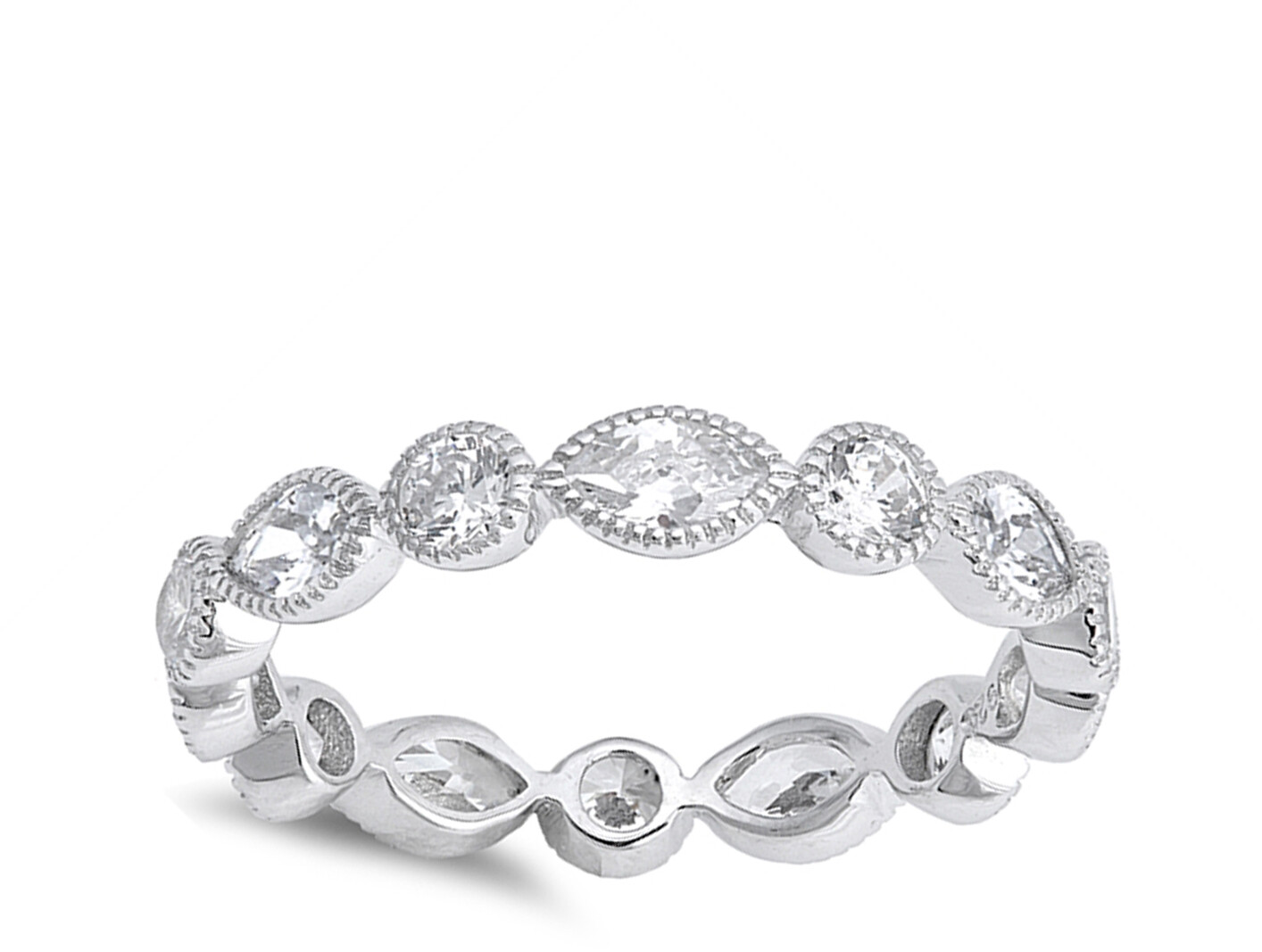 Clear CZ Eternity Stackable Wedding Ring New 925 Sterling Silver Band ...