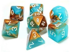 DICE Chessex GEMINI COPPER TURQUOISE - LAB - Ltd. Ed. D D Game d20 7-dice 30019