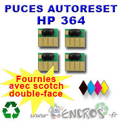 Puces Auto-Reset HP 364 rechargeables : lot de 4 puces Noir et Couleur pour cartouches