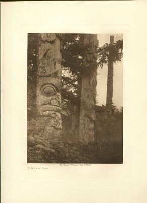 1915 Original Photogravure | Totems at Kung | Edward Curtis | 5 1/2 x 7 1/2