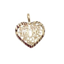 Solid 14K Yellow Gold Mom Mother's Day Heart Love Pendant