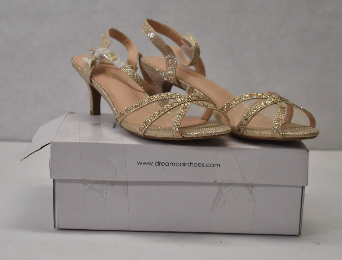 Dream Pairs Womens Nina Low Heel Pump Sandals Shoes Gold Design Size