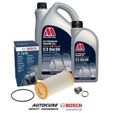 FOR VW GOLF R TSI MK8 2.0 BOSCH OIL CHANGE FILTER SERVICE KIT & 6 LITRES 0W30