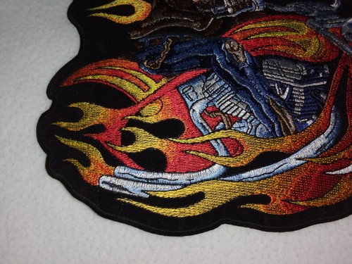 Skeleton Biker Motorcycle Flames Large Patch New 12" Long 8 3/4" Tall - Picture 5 of 8