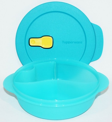 1 Tupperware CrystalWave geteilt Brotzeitschale kalt Tasse blau gelb mikrowellengeeignet - Bild 3 von 4