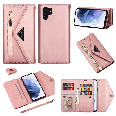 For Samsung Galaxy S24/A15 Crossbody With Strap Card Wallet Flip PU Leather Case