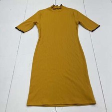 Urban Outfitters Yellow Ribbed Blue Trim Dress Women’s Size Medium