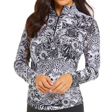 NWT IBKUL BAMBOO GARDEN BLACK WHITE Long Sleeve Mock Golf Shirt - M L XL