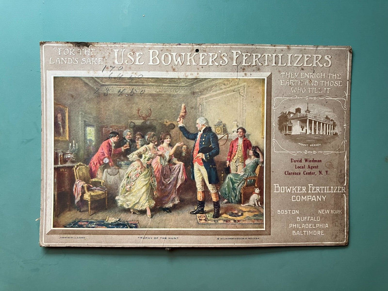 Bowker Fertilizer Co. 1911 Calendar, top portion only, Clarence Center NY