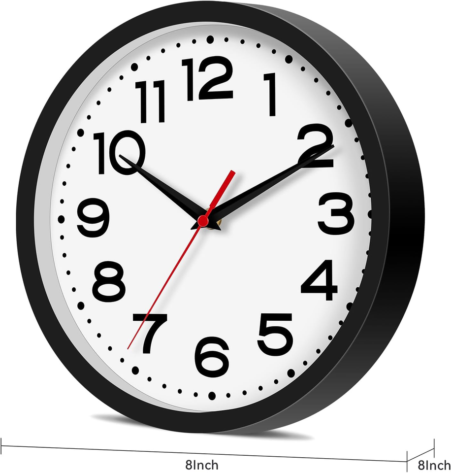 Wall Clock Silent Non-Ticking Modern Clock Battery Operated 8 Inch ...