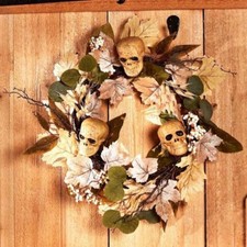   Skulls and Corn Husks Wreath  18" dia.  Haunted Harvest Decor  NEW  