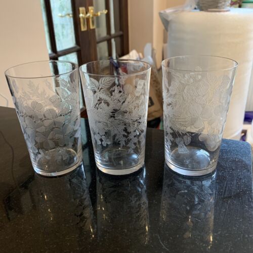 Vintage Art Deco Fine Etched & Cut Tumbler Drinking Glasses Set of 3 - Picture 1 of 5