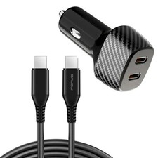 Fast PD Car Charger 60W 2-Port USB-C 6ft Long Type-C Cable for Smart Phones