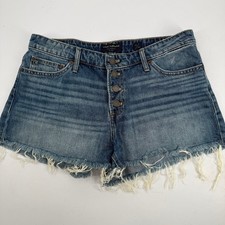 Lucky Brand The Cut Off Denim Shorts Blue Button Fly Frayed Hem Size 10/30