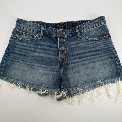 Lucky Brand The Cut Off Denim Shorts Blue Button Fly Frayed Hem Size 10/30