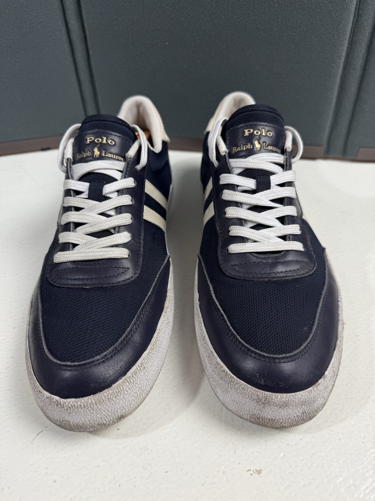 PONY Scarpe sneakers Polo Ralph Lauren Court VLC uomo taglia 11 blu navy bianco pelle rete