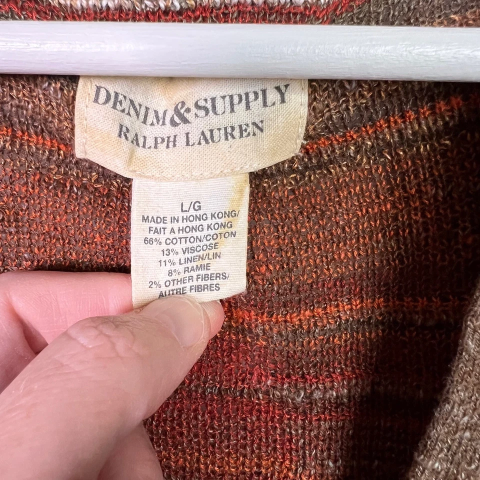 Cardigã Ralph Lauren denim supply asteca tamanho G gola redonda linho tribal algodão - Imagem 4 de 4