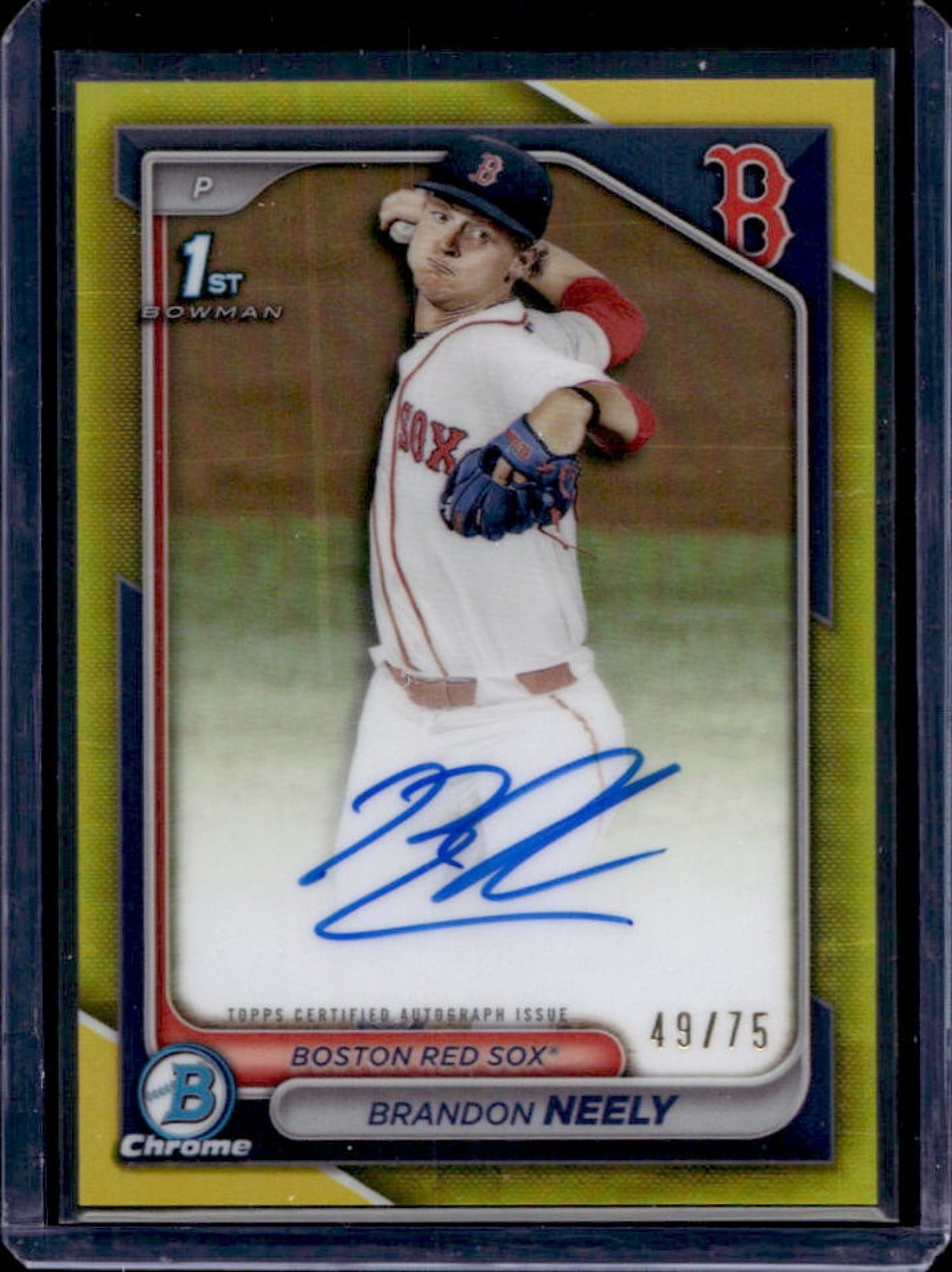 2024 Bowman Draft Brandon Neely Chrome Auto Yellow Refractor 1st #/75 Red Sox