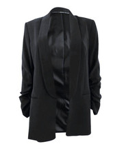 DKNY Ruched Crinkle Sleeve Black Open Front Blazer Women's Size 10 New