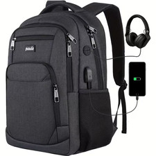 Durable Polyester 15.6" Laptop Backpack with USB Charging Port, TSA-Compliant,